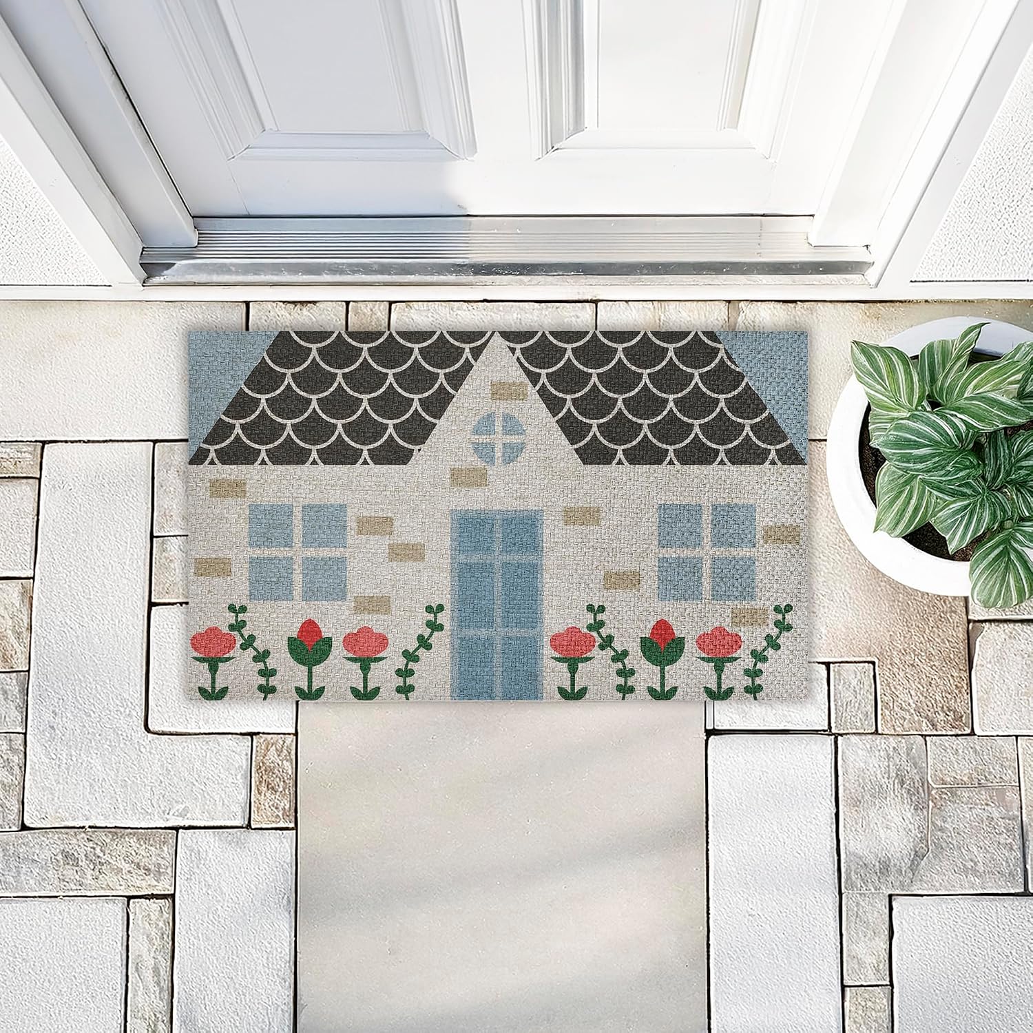 Stupell Industries Quaint Cottage Garden Outdoor Door Mat, Durable Non-Slip Woven Natural Texture Mat with Recycled Rubber Backing, Weather-Resistant Garden Entryway Design by Lil' Rue, 18"x30"