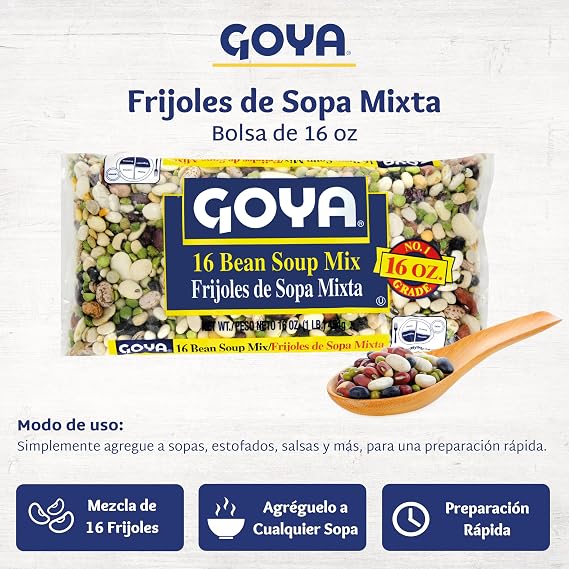 Goya Dried Beans Soup Mix, Rich and Hearty Bean Soup Mix, Pack of 2, 16 oz