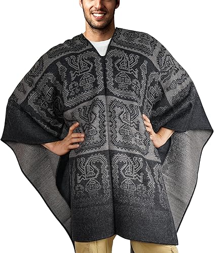 Miniatura 5 de Poncho de alpaca para hombre, Ponchos de lana para adultos, Poncho de lana para hombre
