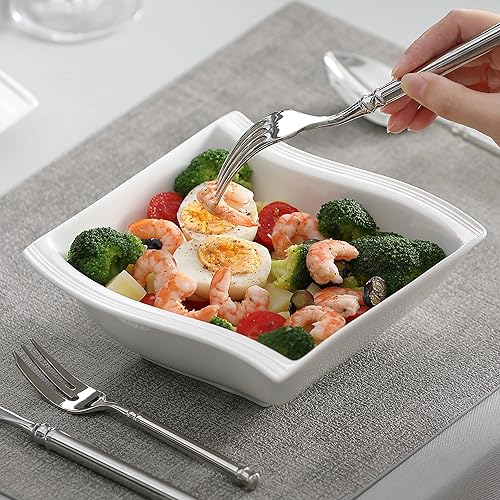 Miniatura 8 de MALACASA Juego de vajilla cuadrada, 16 piezas de platos y cuencos gris mármol para 4, juego de vajilla de porcelana con platos, platos y cuencos