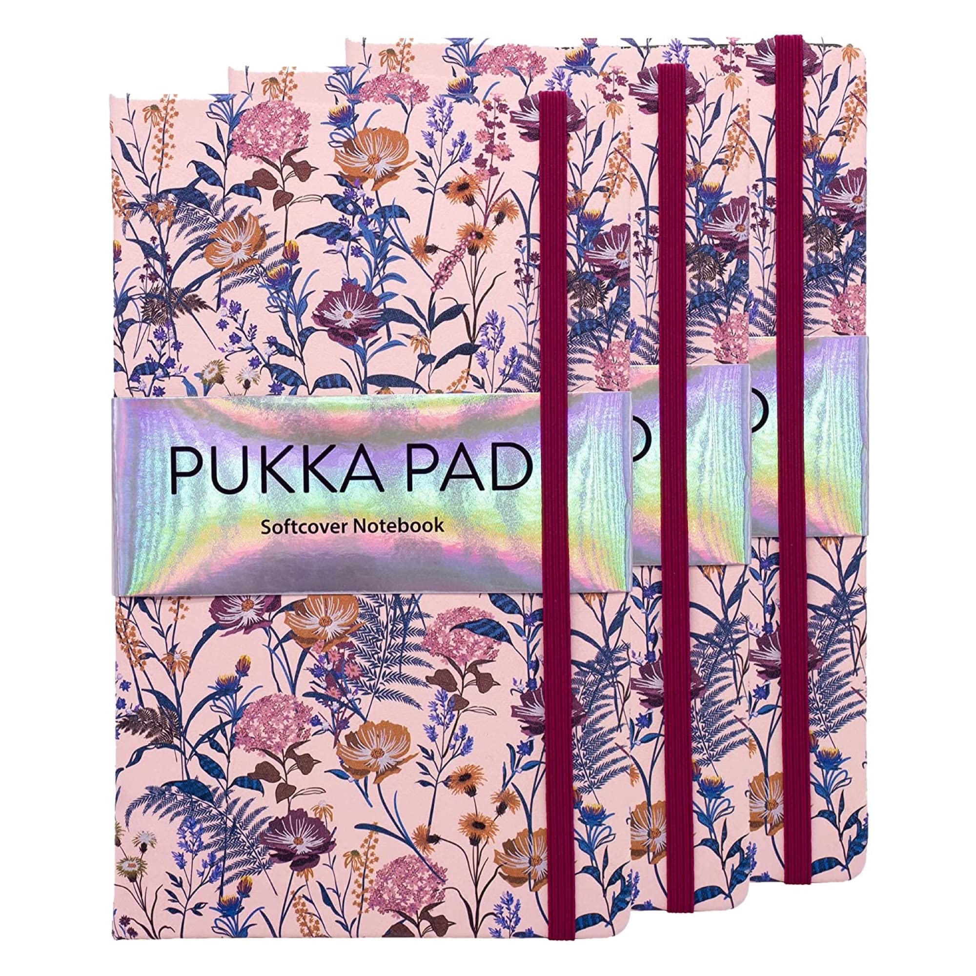 Pukka Pad, Bloom A5 Soft Cover Notizbuch - Casebound Journal Notizblock- 192 Seiten 8mm linierter 90GSM Papier - Hardcover Notizblock mit Aufbewahrungstaschen, 21 x 13cm - Blumenmustern, Creme