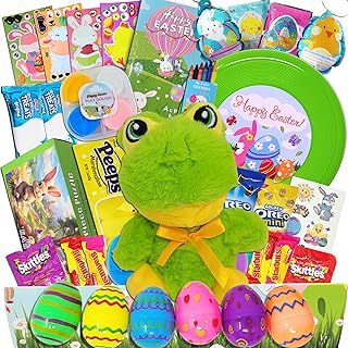 Prefilled Easter Basket for Kids – Easter Care Package with Toys & Activities, Frog Gift Box, Pre-Made Easter Basket Stuffers