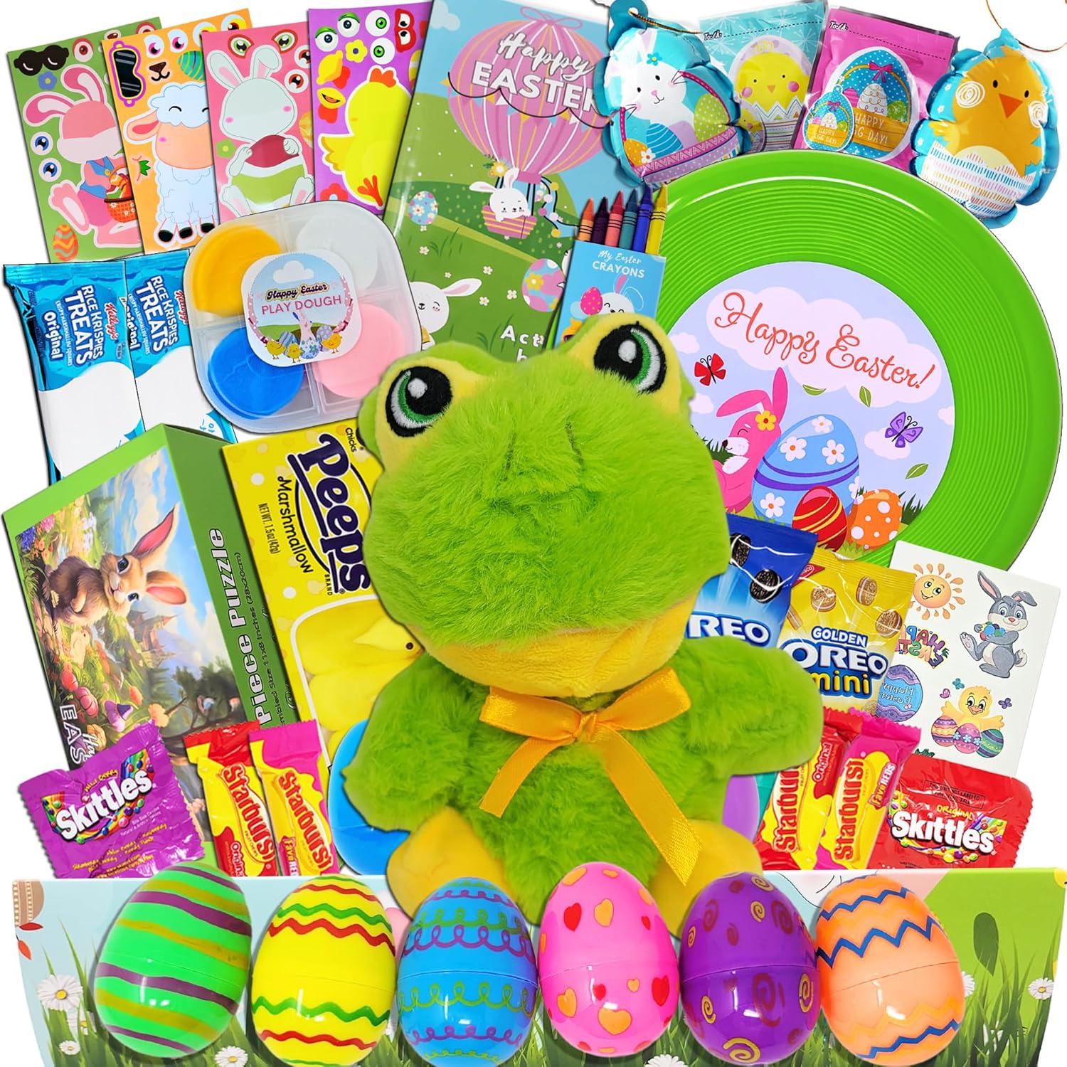 Prefilled Easter Basket for Kids – Easter Care Package with Toys & Activities, Frog Gift Box, Pre-Made Easter Basket Stuffers