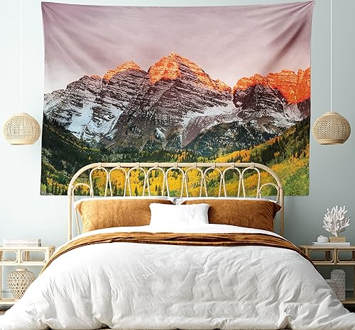 Miniatura 105 de Ambesonne Tapiz de fantasía, paisaje de fantasía con reloj, rayos de cielo de ensueño desde el techo, arte ficticio, colgante de pared ancho para