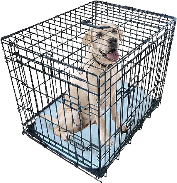 Ellie-Bo Dog Crate Dog Cage For Dogs from Small to Large, Foldable Puppy Crates with Cushion, Non-Chew Metal Removable Tray Silver Folding 2 Door Crate, Extra Large Size 42-inch(107cm) Black