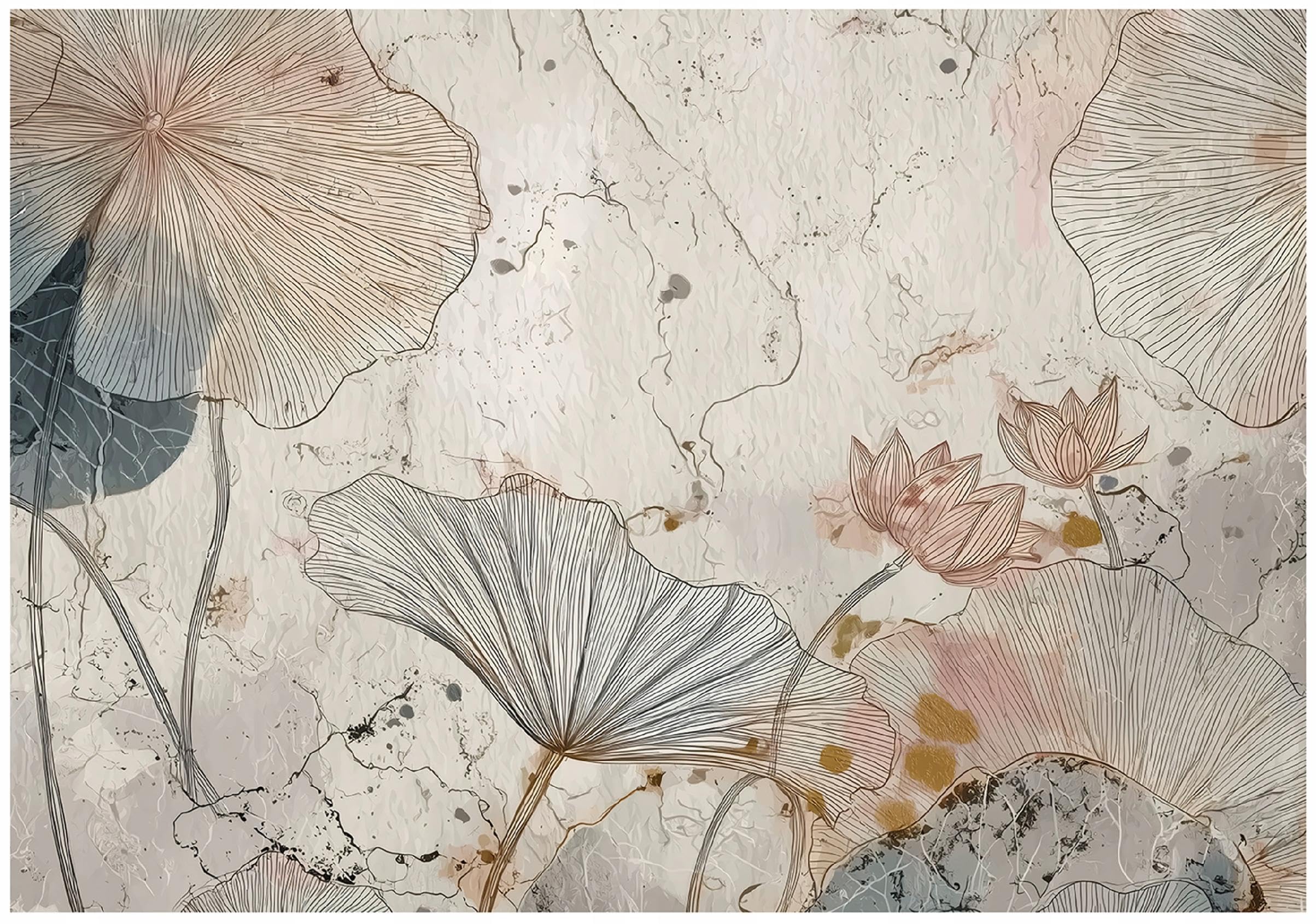 WallArena - Carta da parati fotografica - Fiori 400x280 cm - Murale fotografico - Per soggiorno e camera da letto - Effetto 3D - con Colla - Boho Botanico Fiore Vintage