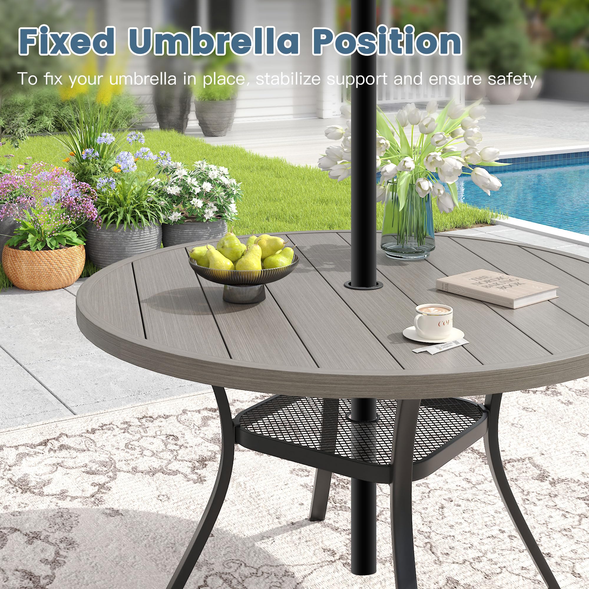 Amazon.com: DIFY 48" Round Patio Dining Table for 6, Outdoor Metal Dining  Table with 1.57" Umbrella Hole for Backyard Lawn Garden, Grey Wood-Like :  Patio, Lawn & Garden