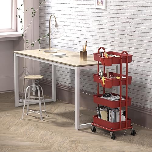 Miniatura 3 de SimpleHouseware - Carrito utilitario multifuncional de 4 niveles con divisores de cesta y cubos colgantes, color rojo