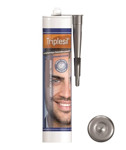 Triplesil Premium Silikon Dichtstoff – 1×310 ml Sanitärsilikon für Bad & Küche –Wasserbeständig–zum Abdichten-DIY Dichtmasse (Silver/grey)