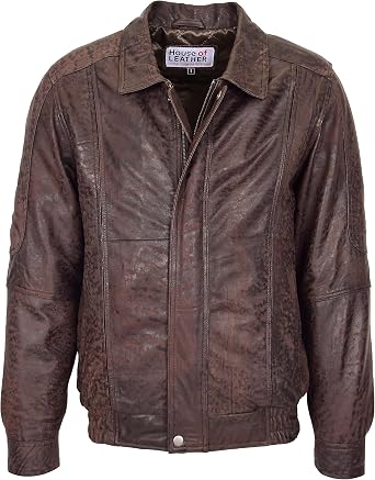 Mens Real Leather Bomber Jacket Classic 