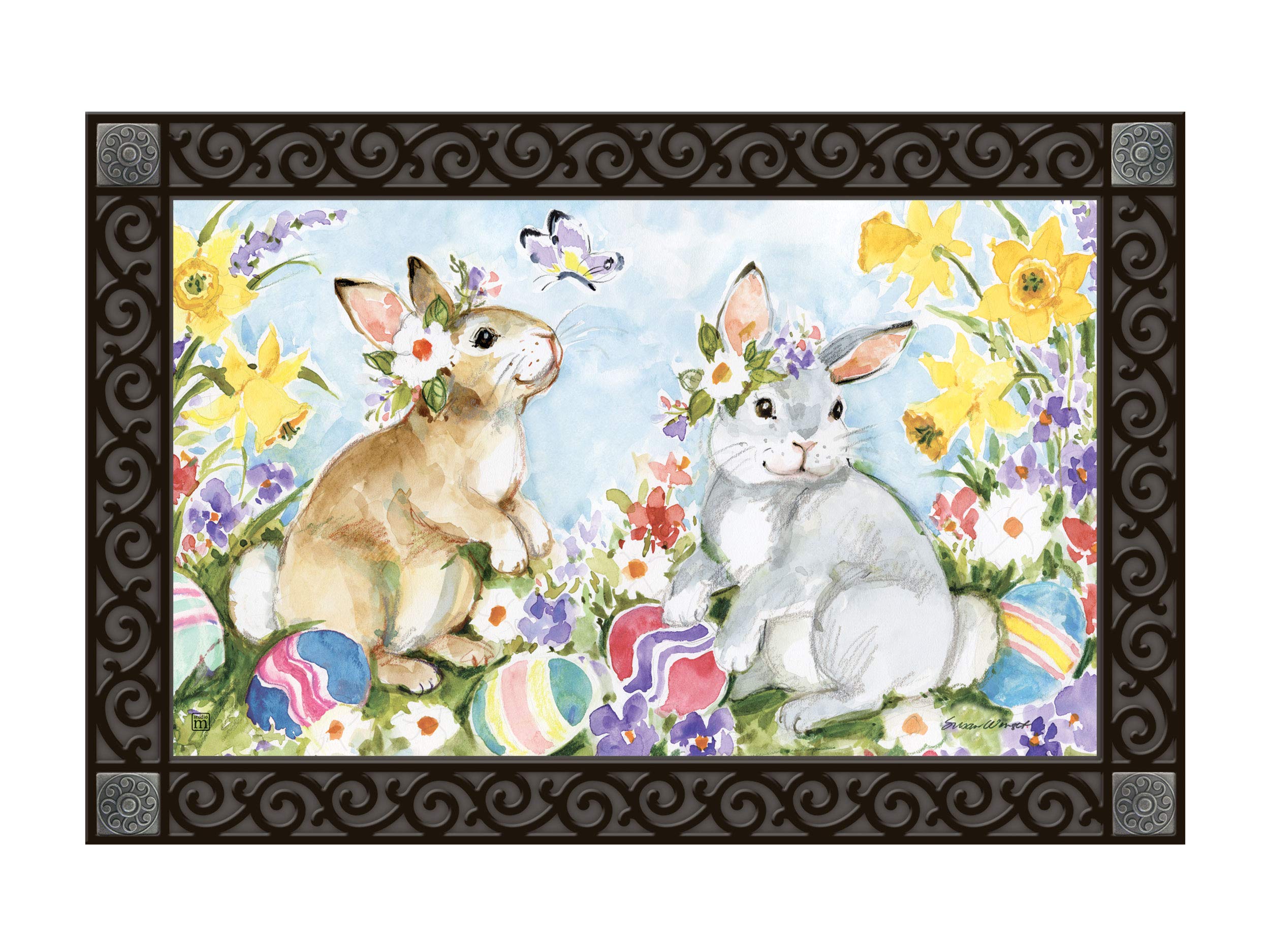 Studio M MatMates Easter Visit Decorative Floor Mat Indoor or Outdoor Doormat with Eco-Friendly Recycled Rubber Backing, 18 x 30 Inches
