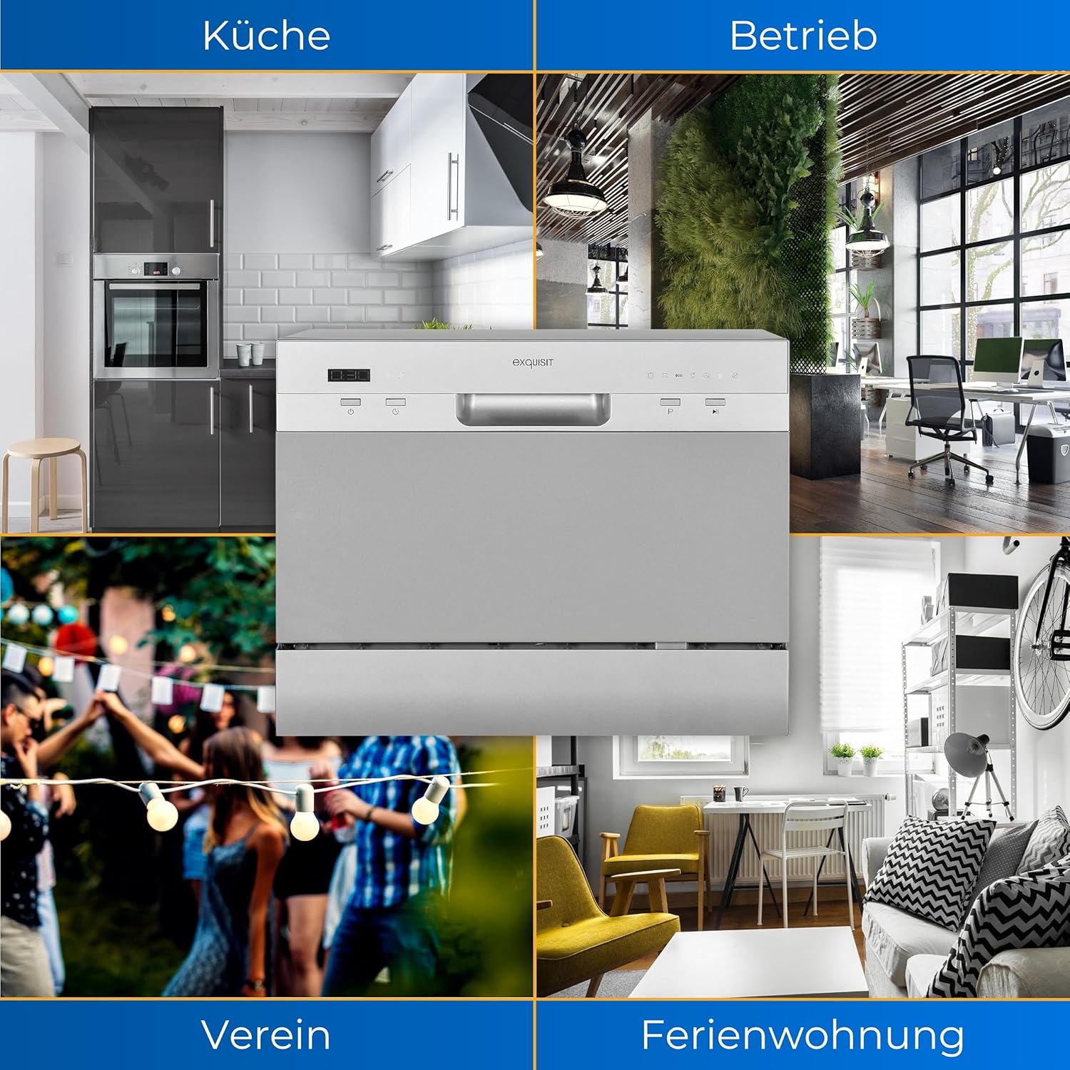 Exquisit Lavastoviglie da tavolo GSP206-030F Argento | Lavastoviglie 55 cm autoportante | Piccola lavastoviglie 6 controsoffitti | Lavastoviglie Display LED [Classe di efficienza energetica F]