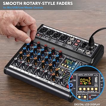 Pyle Professional Bluetooth DJ Audio Mixer - 6-Channel DJ Controller Sound Mixer w/DSP 16 Preset Effects, USB Interface, 4 XLR Mic/Line Input, AUX, FX Processor MP3 Player, Headphone Jack - PMX466