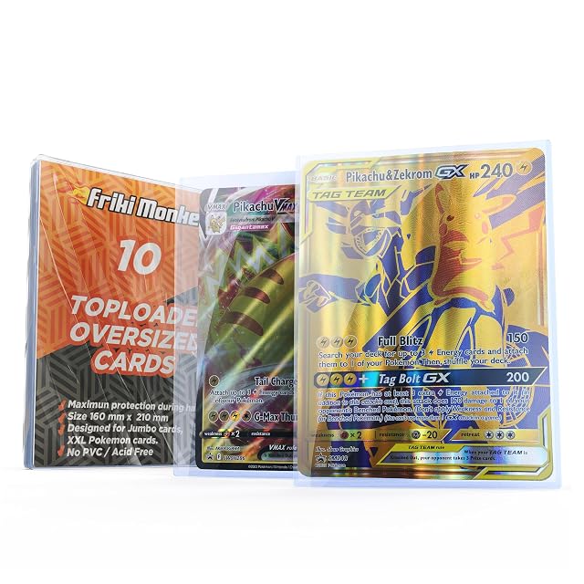 Friki Monkey Juego de 10 fundas protectoras para cartas de Pokémon XXL de 15 x 21 cm, FMTOPXXL10