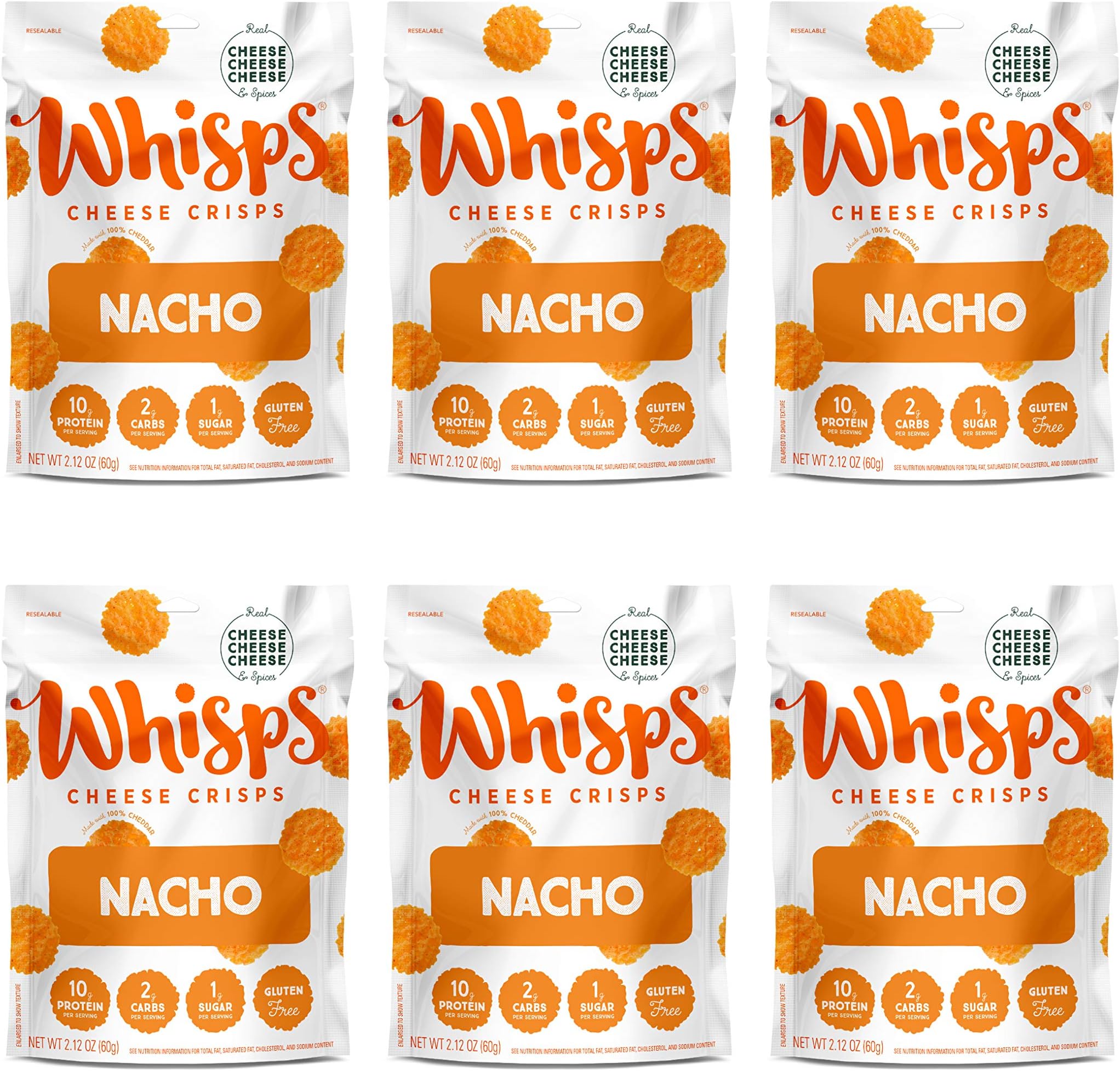 Whisps Cheese Crisps Nacho | Healthy Snacks | Keto Snack, Gluten Free, High Protein, Low Carb Keto Food (2.12Oz, 6 Packs)