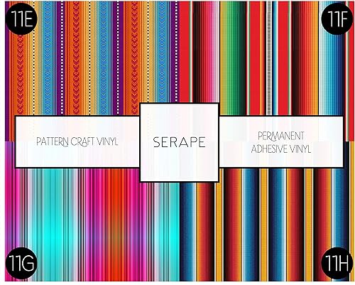 Miniatura 5 de Serape - Paquete de vinilo autoadhesivo con parte trasera de 12 x 12 pulgadas, colorido Fiesta Mexicana, vinilo adhesivo permanente para