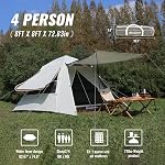 4 Person Instant Camping Tent – Water Resistant Family Tent with Rainfly, 2 Large Mesh Windows for 3 Season