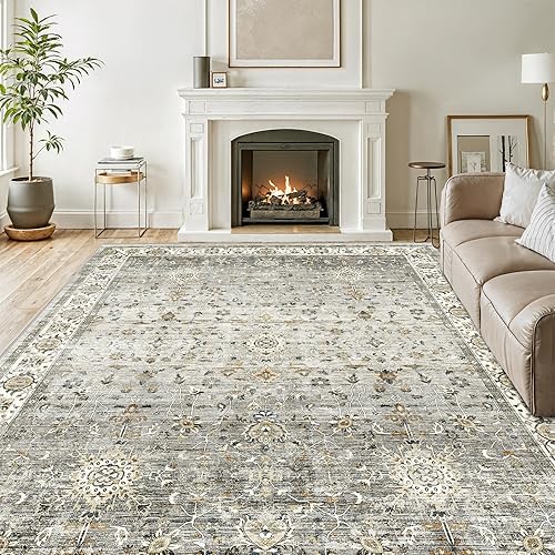 Miniatura 9 de Alfombras de área de 5 x 7, ultrafina, lavable, resistente a las manchas, antideslizantes, para sala de estar, dormitorio, alfombra vintage para 02