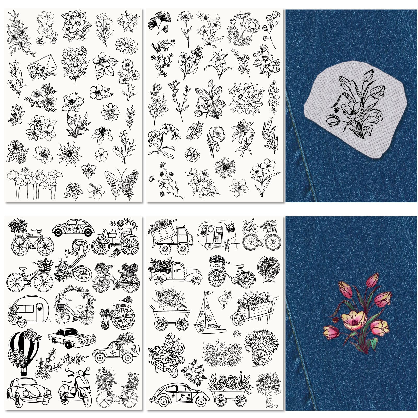 CRASPIRE 90Pcs Flower Leaves Water Soluble Embroidery Stabilizers Patterns Floral Cars Hand Sewing Stick and Stitch A4 Transfers Fabric Wash Away Pre-Printed Self Adhesive for Cloth Sewing Lovers