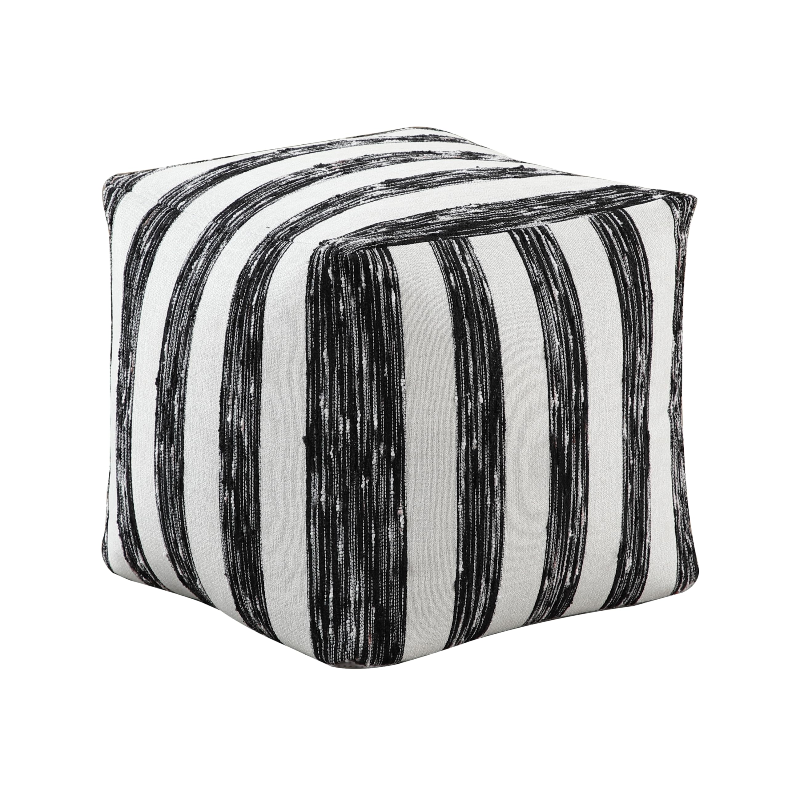 TREATLIFE HOME Black and White Striped Fabric Pouf for Modern Spaces, Non-Slip Ottoman, Comfortable Footrest or Extra Seating