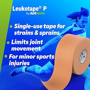 Leukotape P Rigid Medical Tape Non-Elastic Sports Tape for Joint Stabilization, Injury Prevention & Support Strong Adhesive, Hand-Tearable - 1.5 in x 15 yds., Beige, 1 Roll (Packaging May Vary)