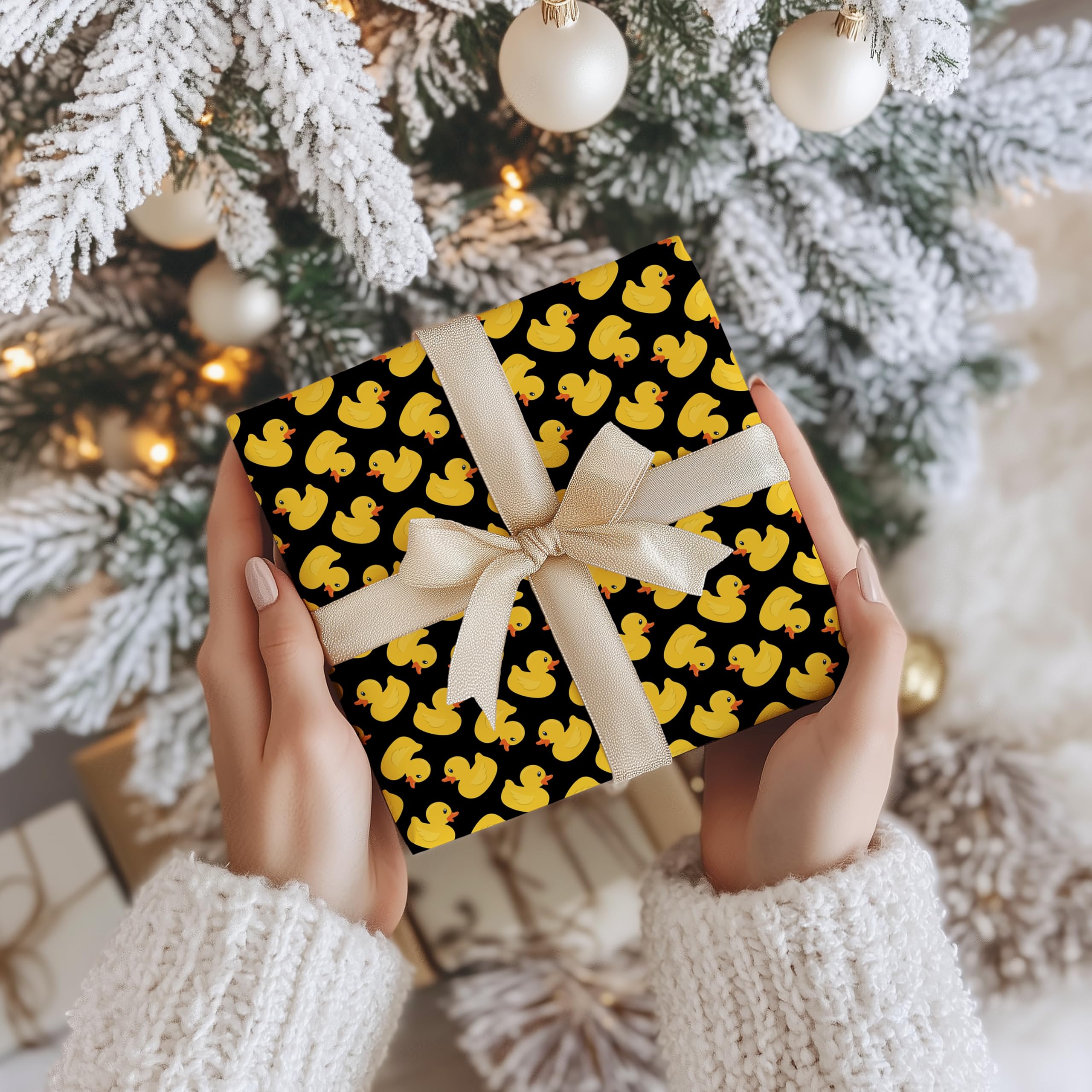 Rubber Duck Print Pattern Wrapping Paper - Gift - Anniversary, Birthdays, Weddings, Valentines - Gifts Him Her Hen Party - W13 Multi (Black, 1 Meter Roll - 58cm x 100cm/ 22.8" x 39.3")