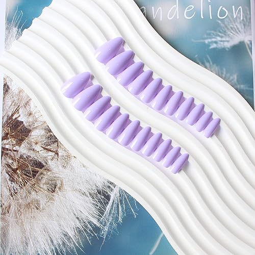 Miniatura 5 de Uñas con forma de almendra color morado claro, uñas a presión, uñas KXAMELIE con pegamento para mujeres, uñas acrílicas a presión de longitud media,