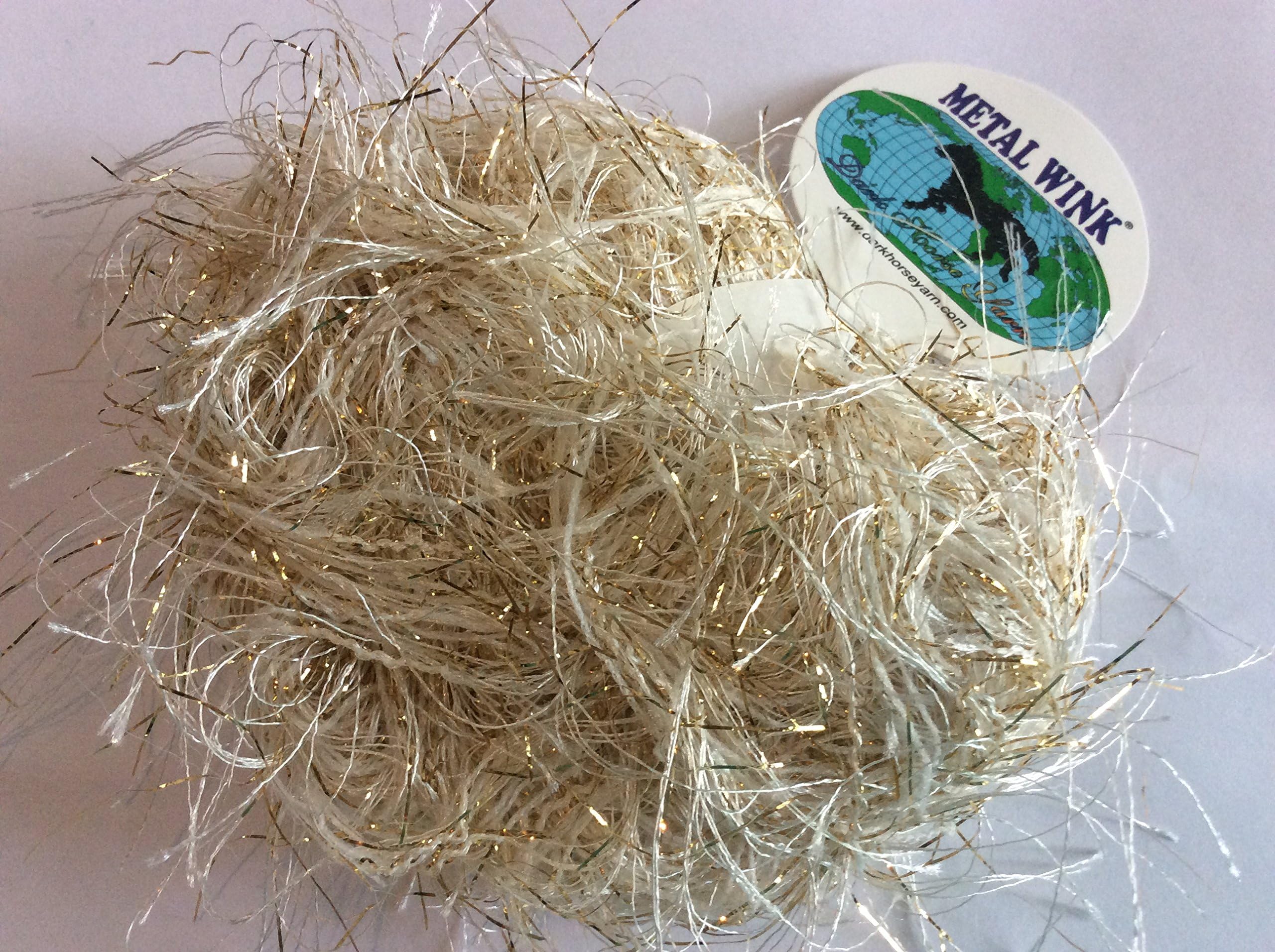 Dark Horse YarnsMetal Wink #311 White with Gold Metallic Eyelash Yarn 20 Grams