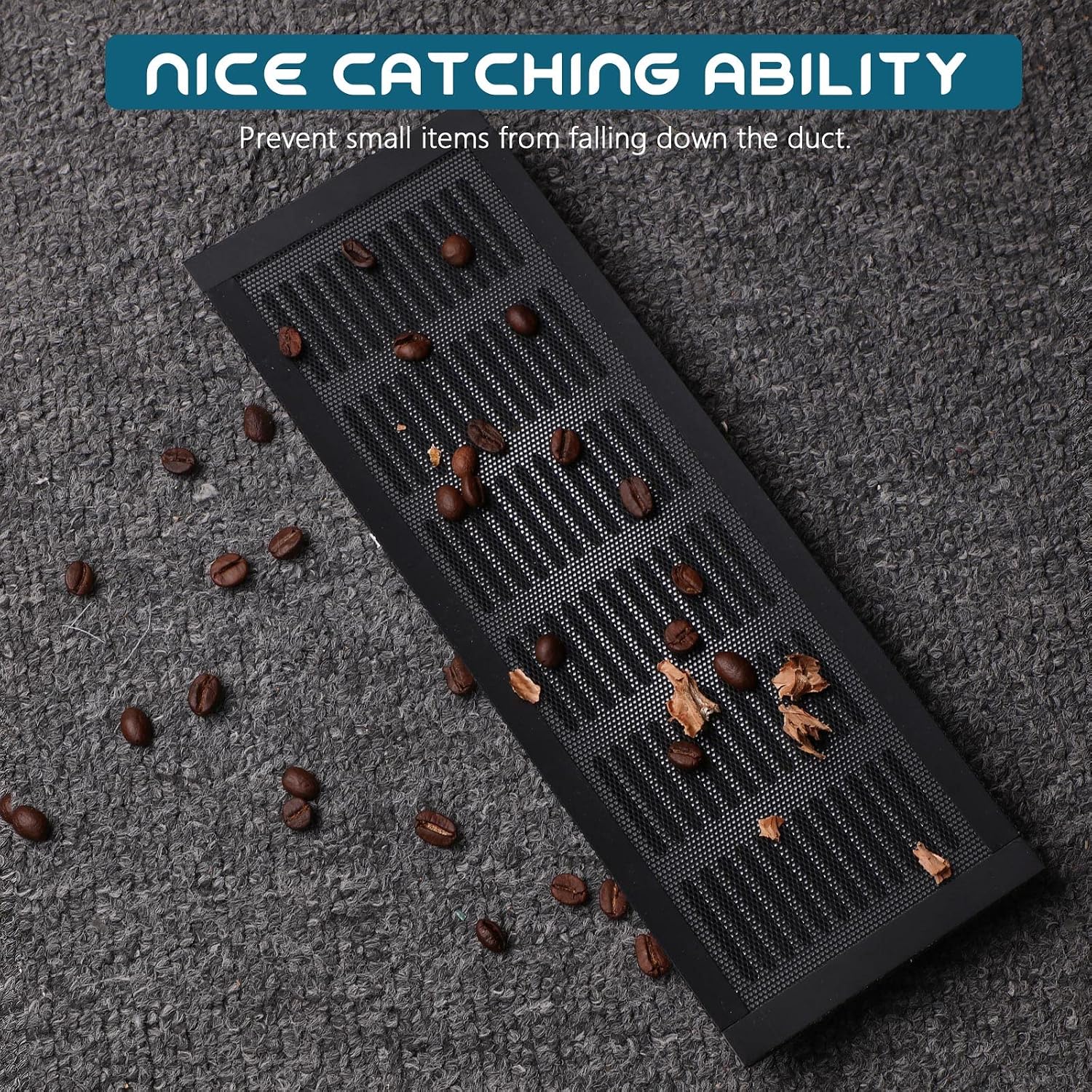 Floor Vent Covers Rectangle Air Vent Screen Cover Magnetic PVC Vent Mesh Floor Register Cover Plastic Vent Screen for Wall Ceiling Floor Catch Debris Hair Insect (Black, 6 x 14 Inch)