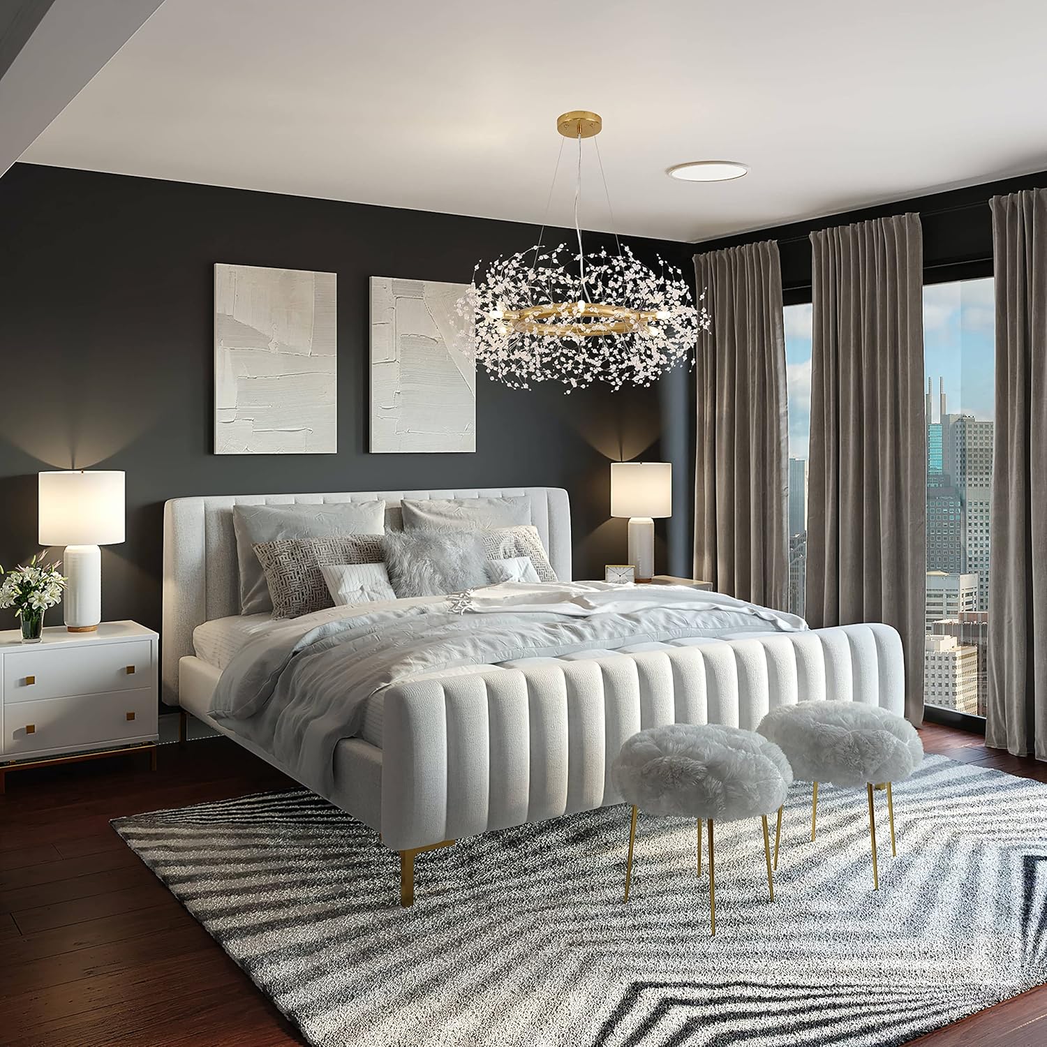 Macarena Modern Crystal Gold Chandelier Dinning Room Light Fixture Firework Round Pendant Hanging Lighting for Bedroom Living Room Closet Bathroom Kitchen