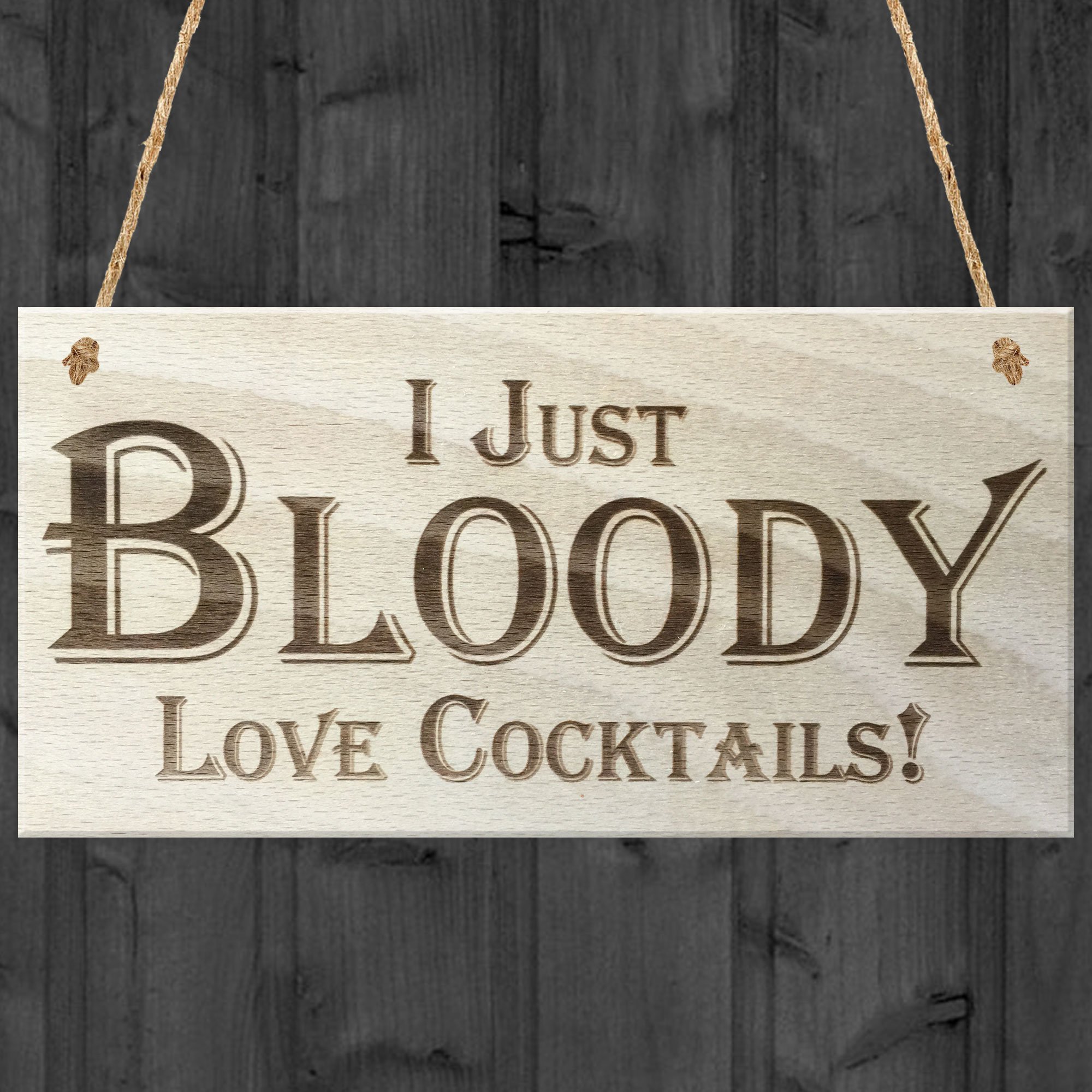 Red Ocean I Just Bloody Love Cocktails Novelty Wooden Hanging Plaque Funny Alcohol Joke Sign