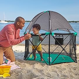 Summer Infant Pop N Play Deluxe Ultimate Playard, Aqua Splash - Full Coverage Indoor/Outdoor Portable Play Pen with Fast, Easy and Compact Fold