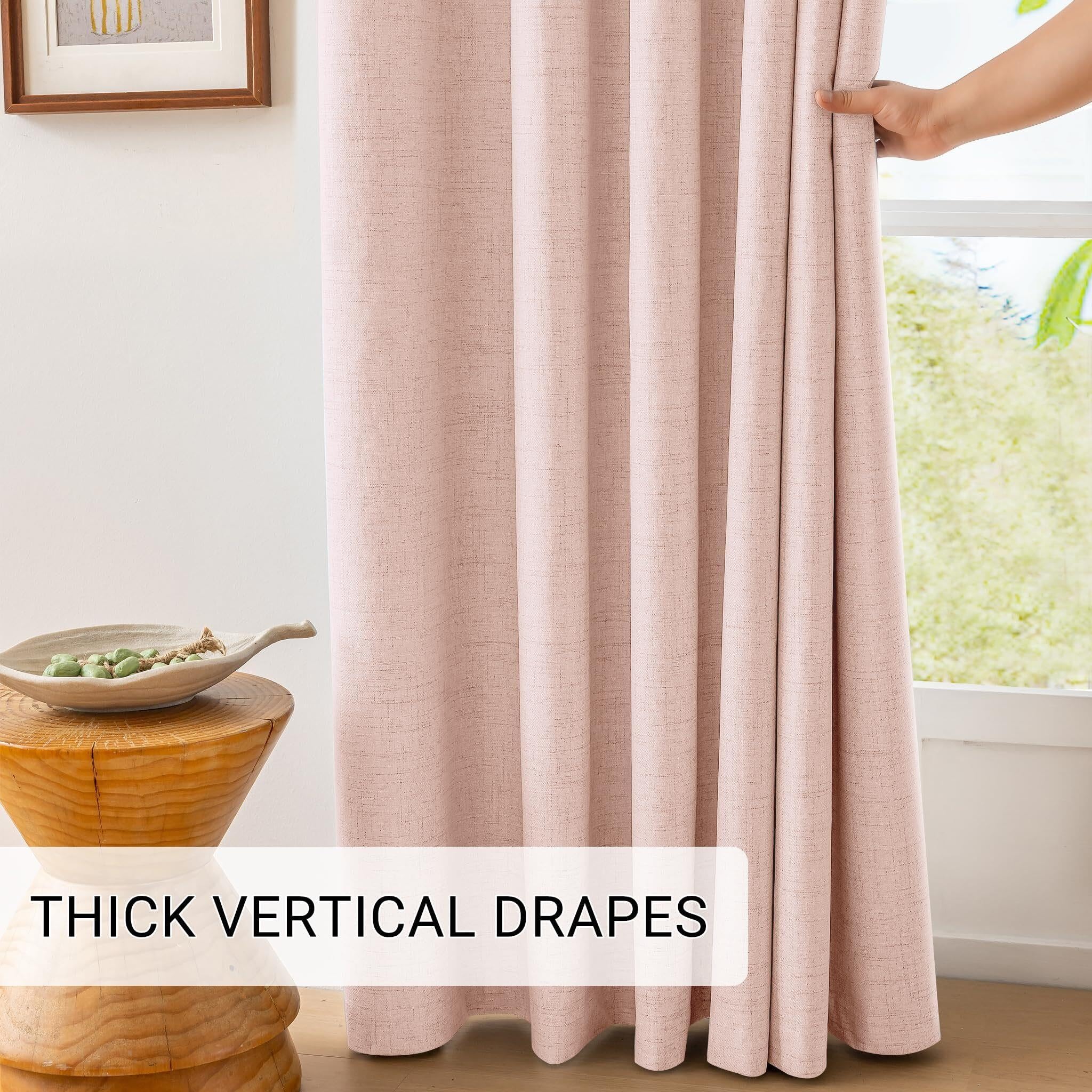 Leinenvorhänge for den Raum, Verdunkelungsvorhang, vollständiger, Sichtschutz mit Ösen Oben, thermisches Fensterpaneel(Pink,52" W x 54" L (Pack of 2))
