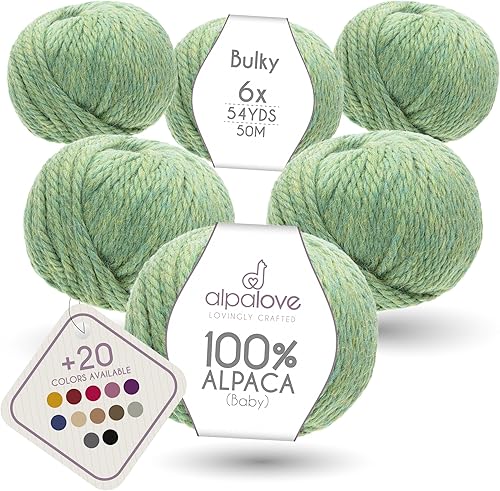 Vista 43 de Bulky Set (6 x 1.75 oz) Super Soft Baby Alpaca Hilo de tejer gris verde 328 yardas Gris Verde,Beige,Azul y verde,Cappuccino,Azul Oscuro,Gris
