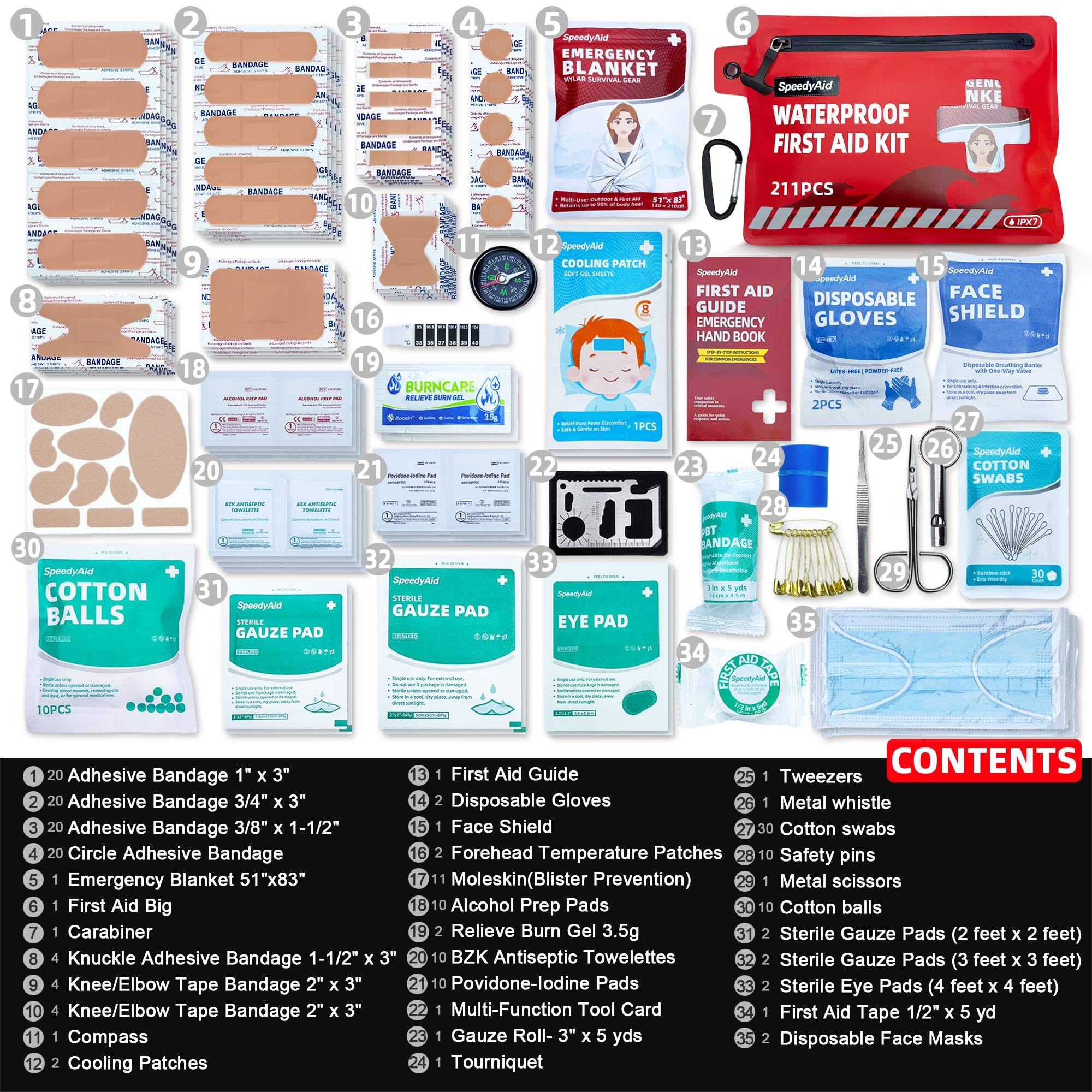 211 PCS Waterproof First Aid Kit, Emergency Supplies for Hiking & Boating — Amazon image 7