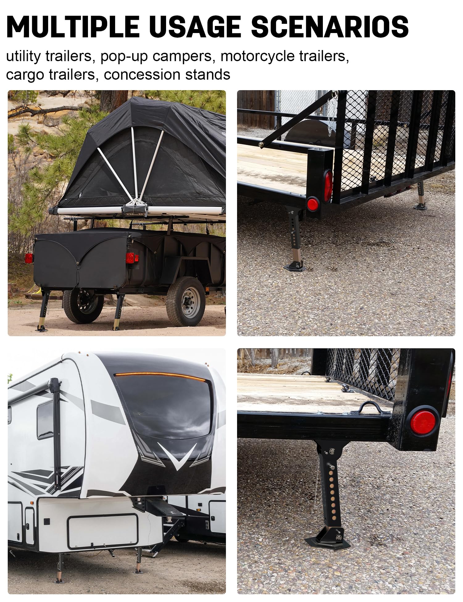 Telescoping Swing Down Stabilizer Jack – For Trailers, Campers, 650lb Support, 1000lb Lift