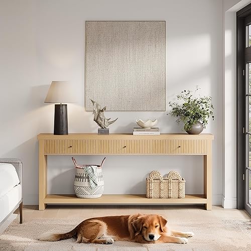 Miniatura 7 de Tribesigns Mesa consola extra larga con 3 cajones, mesa de entrada de 70.9 pulgadas, mesa de sofá de madera detrás del sofá con estantes de