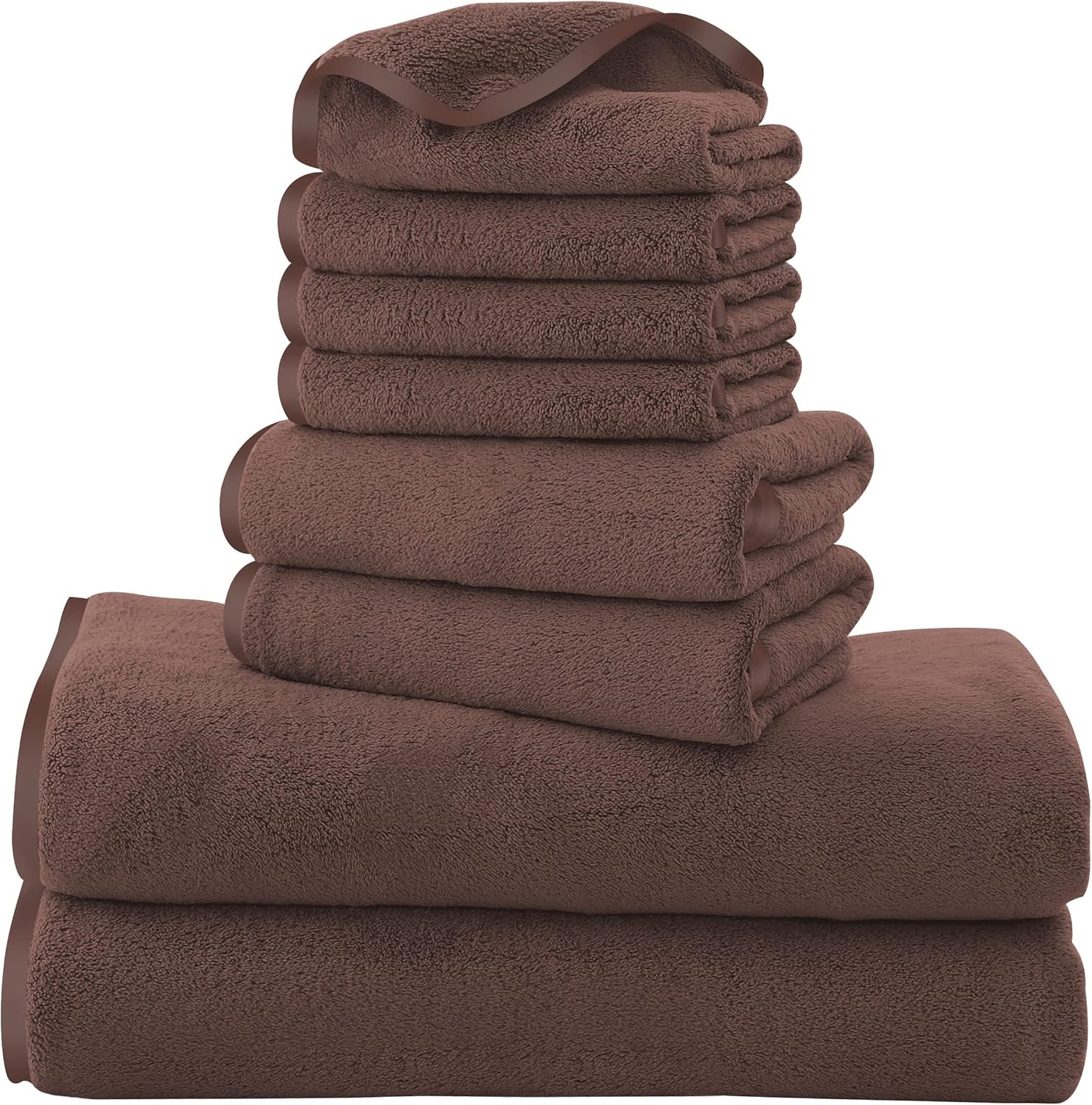 Cosy Family Microfiber 8-Piece Towel Set, 2 Bath Towels, 2 Hand Towels, and 4 Wash Cloths, Ultra Soft Highly Absorbent Towels for Bathroom, Gym, Hotel, Beach and Spa (Wood Brown)