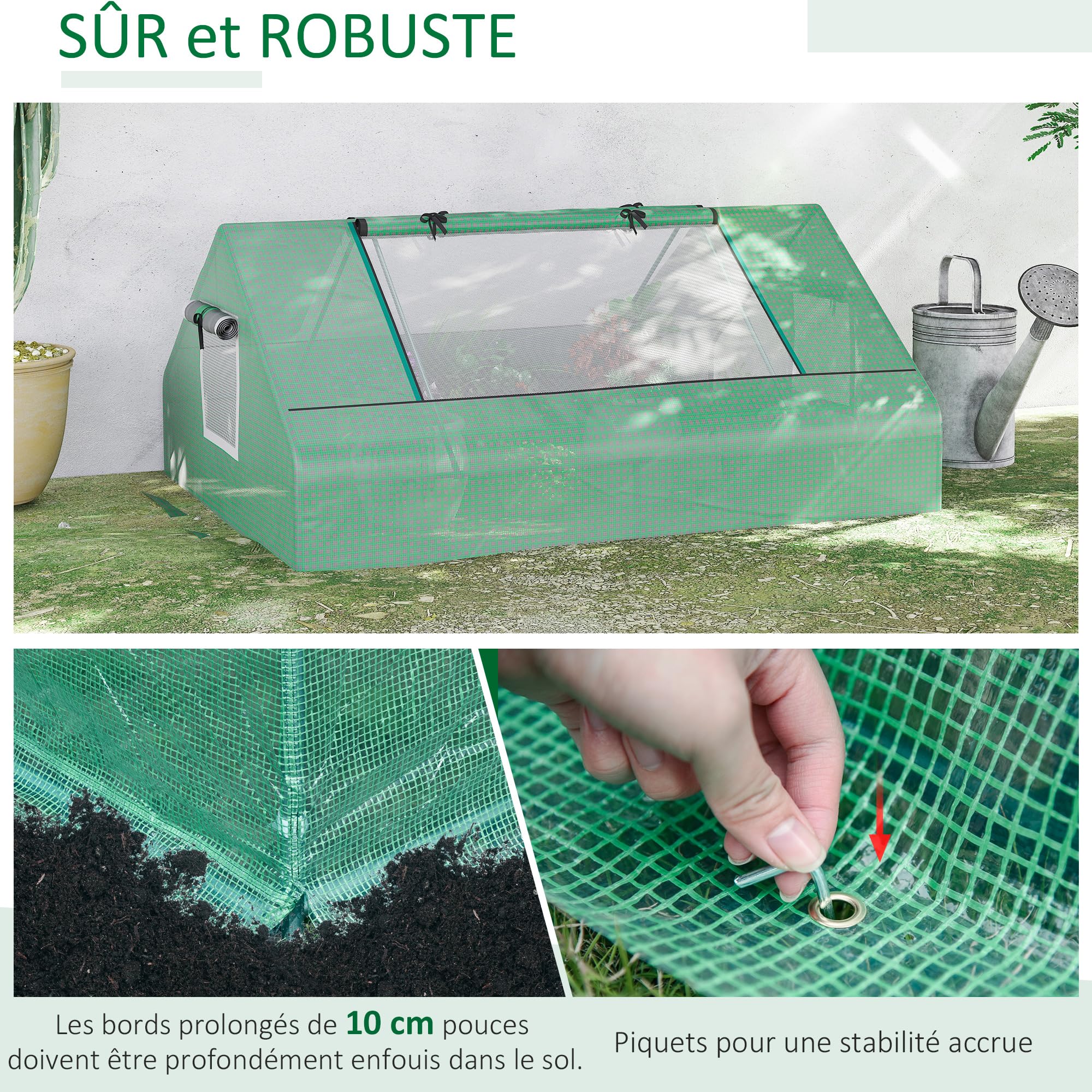 Outsunny Mini Serre de Jardin Toit Pointu 180 x 140 x 80 cm Vert foncé | Mini serre tunnel, Acier, PE haute densité 140 g/m², Anti-UV, 2 grandes fenêtres enroulables