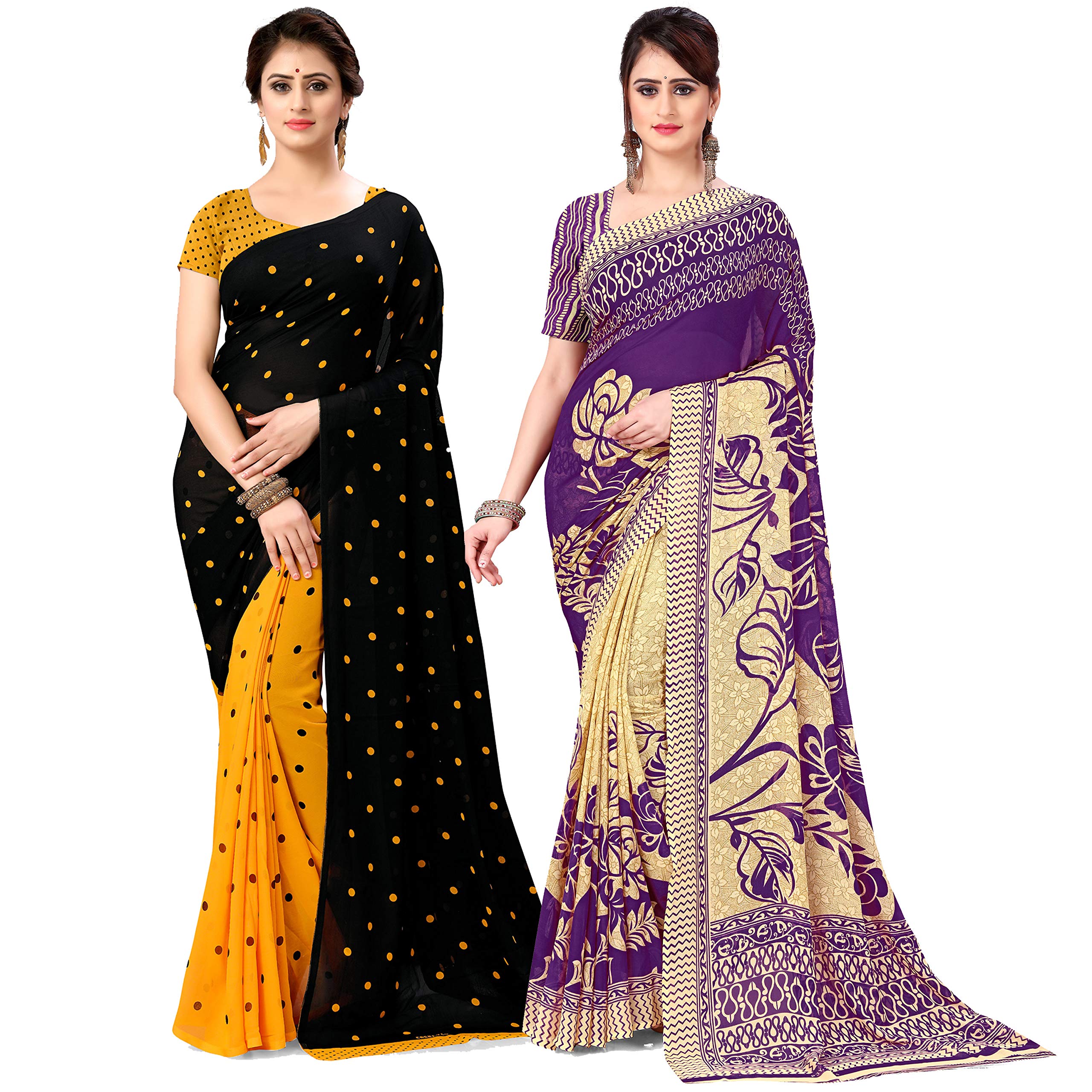 Kashvi Sarees Georgette with Blouse Piece Saree (Pack of 2) (Combo_AS_1262_5_1086_6_Multicoloured_One Size), Multicoloured, One size