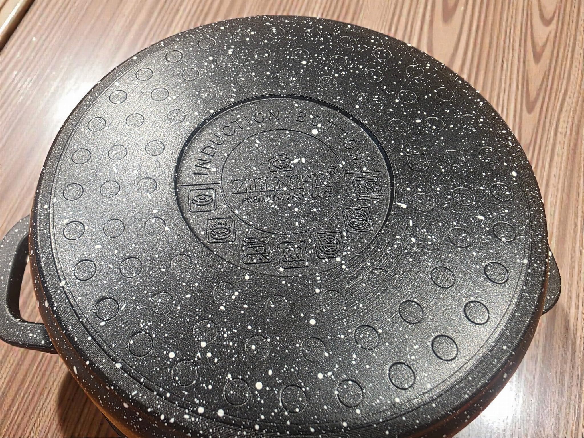 Topfset 6-teilig, Marmorbeschichtung, Glasdeckel, alle Herdarten, Schwarz