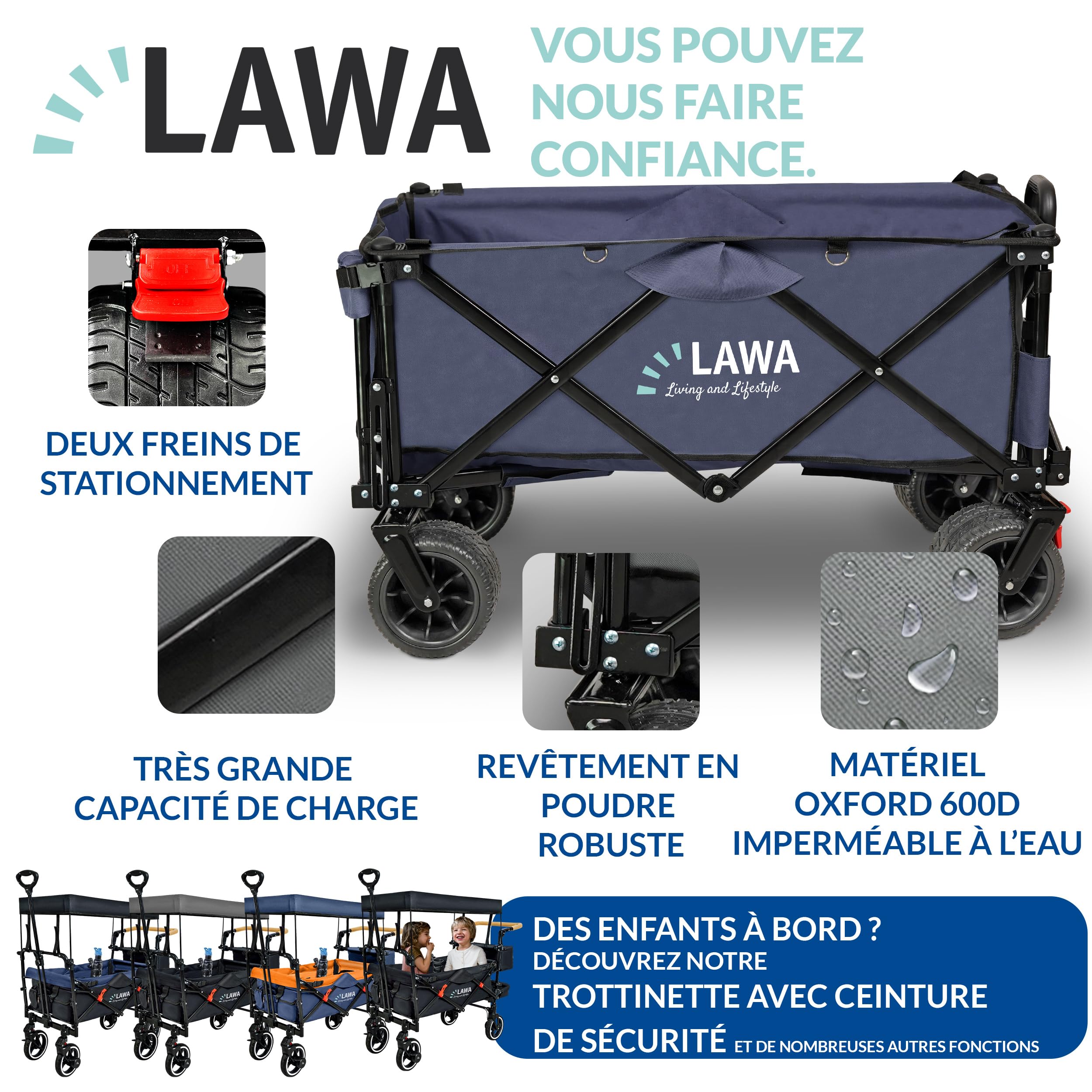 Chariot Pliable avec Hayon et Chariot de Plage Jardin Bleu | Chariot de Plage, Chariot de Jardin, Transport Extérieur, Capacité 100kg, Multifonction