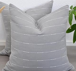 Modern Pillow Covers Grey 18 x18 inches/Cotton Woven Loom Stripe Pattern...