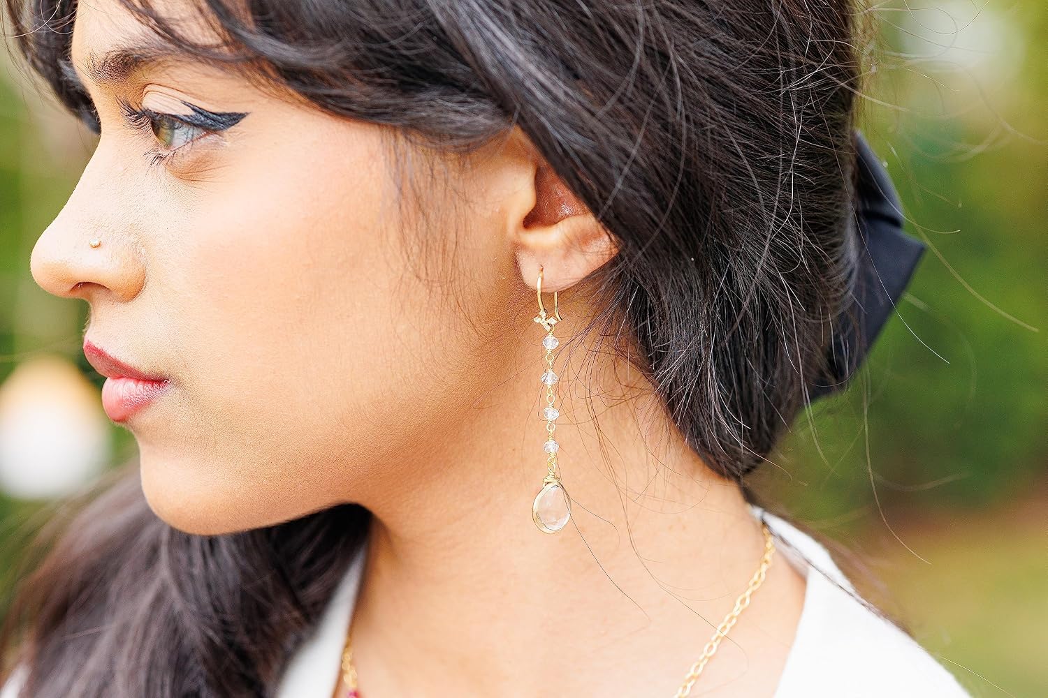 Clear Quartz Earrings for Women in Heart Long Dangle Shape - 18K Gold Vermeil, Certified 925 Sterling Silver Earring - Hypoallergenic Gold Jewelry for Women, Mothers Day Gifts