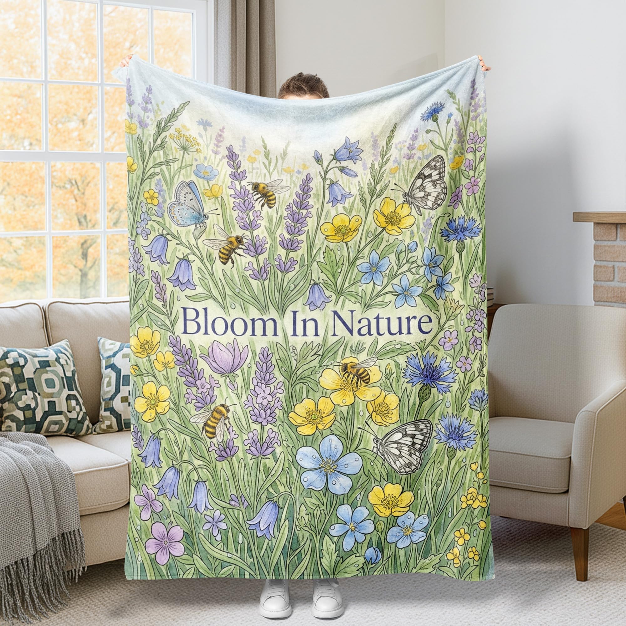 Couverture flanelle douce motif lavande printanière : le cadeau idéal pour lit et canapé