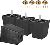 Vista 11 de Pernos de rosca métrica M8-1.25, patas de plástico para muebles, patas de sofá cuadradas negras de 4 pulgadas con tuercas de placa, reemplazo