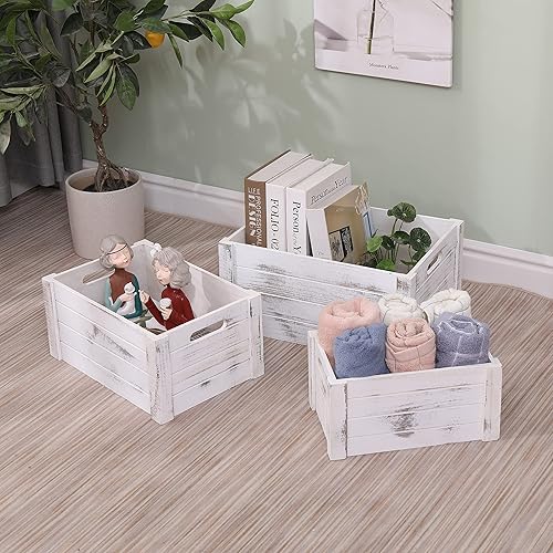 Miniatura 13 de Caja de madera negra antigua para almacenamiento, cajas decorativas rústicas, juego de 3 cajas de almacenamiento de madera extra grandes para Negro