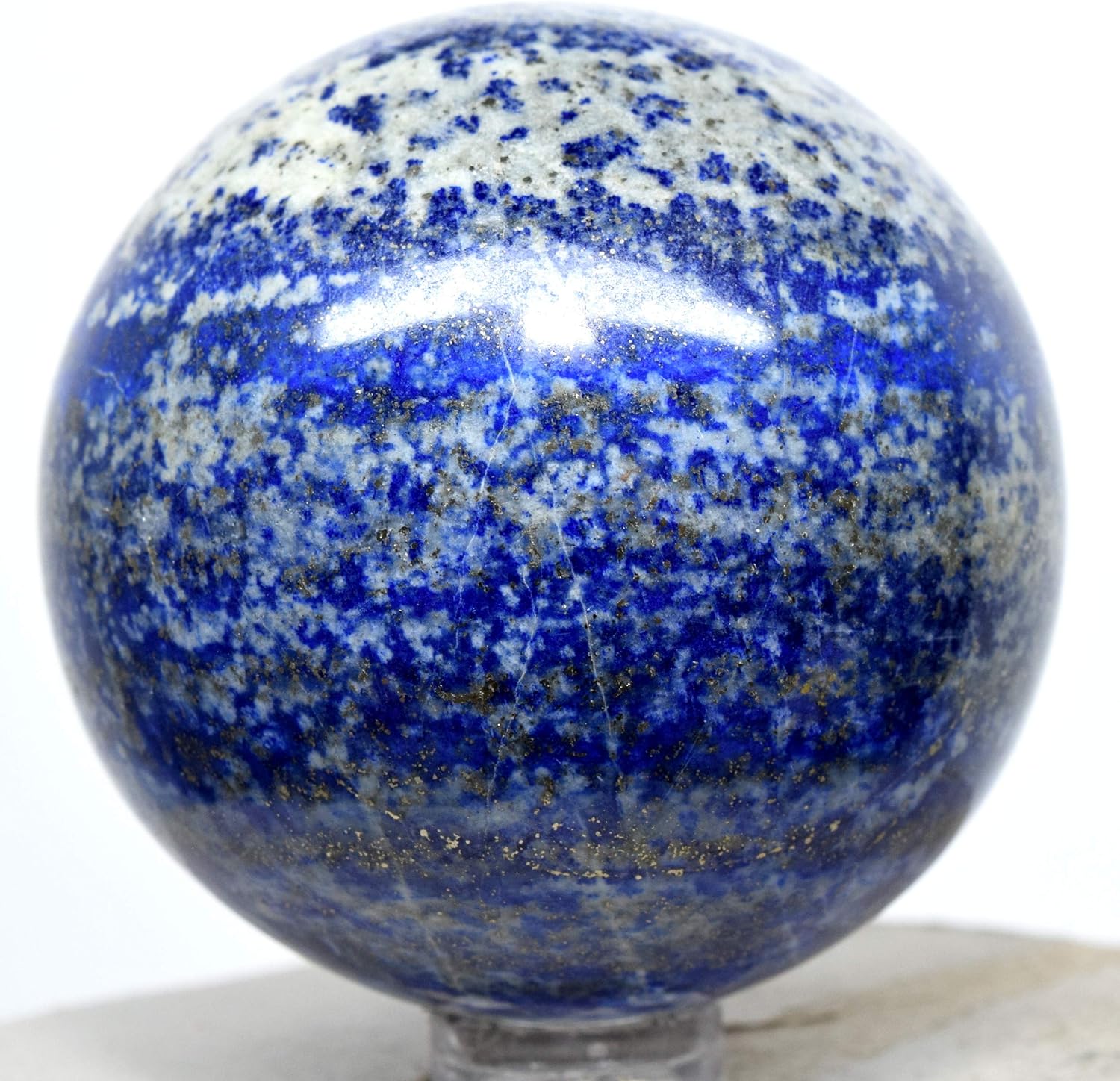 2.2" Rich Blue Lapis Lazuli w/Pyrite Sphere Natural Crystal Polished Ball Sparkling Mineral Decor Stone - Afghanistan + Stand