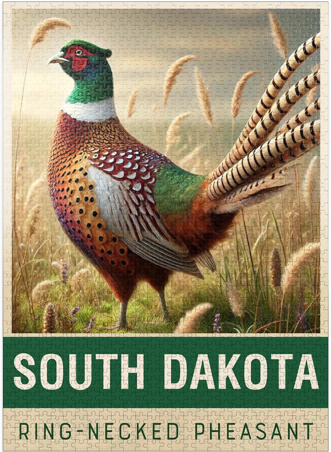 MyPuzzle State Birds Series: South Dakota, Ring-Necked Pheasant - Premium 1000 Piece Jigsaw Puzzle for Adults