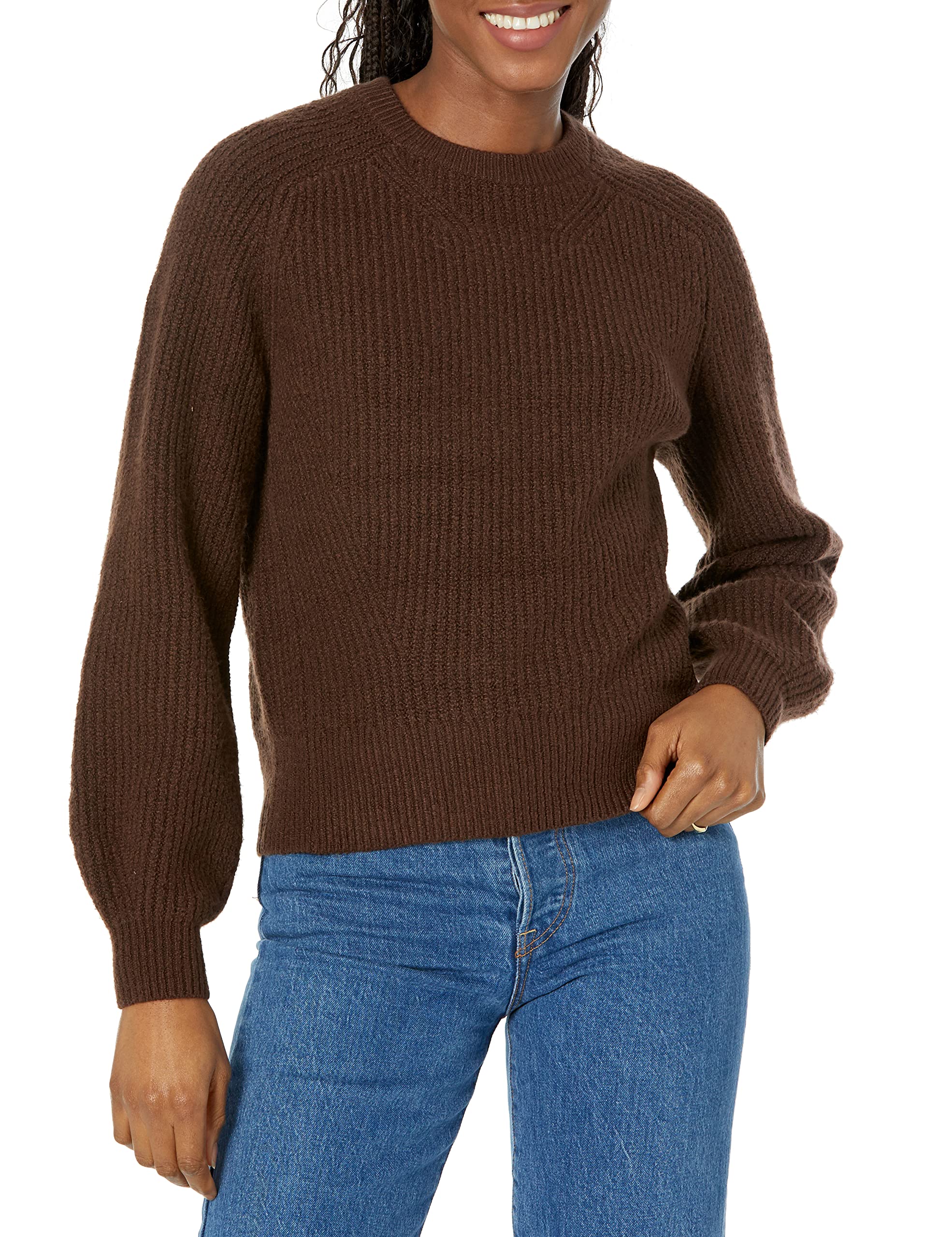 Amazon Essentials Damen Rippstrick-Pullover mit Rundhalsausschnitt